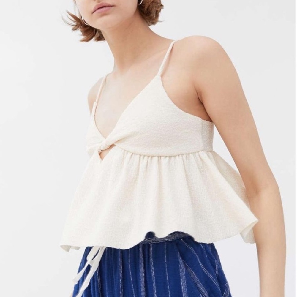 Urban Outfitters Cream Twist Front Peplum Cami UO Marigold Cutout Babydoll Top